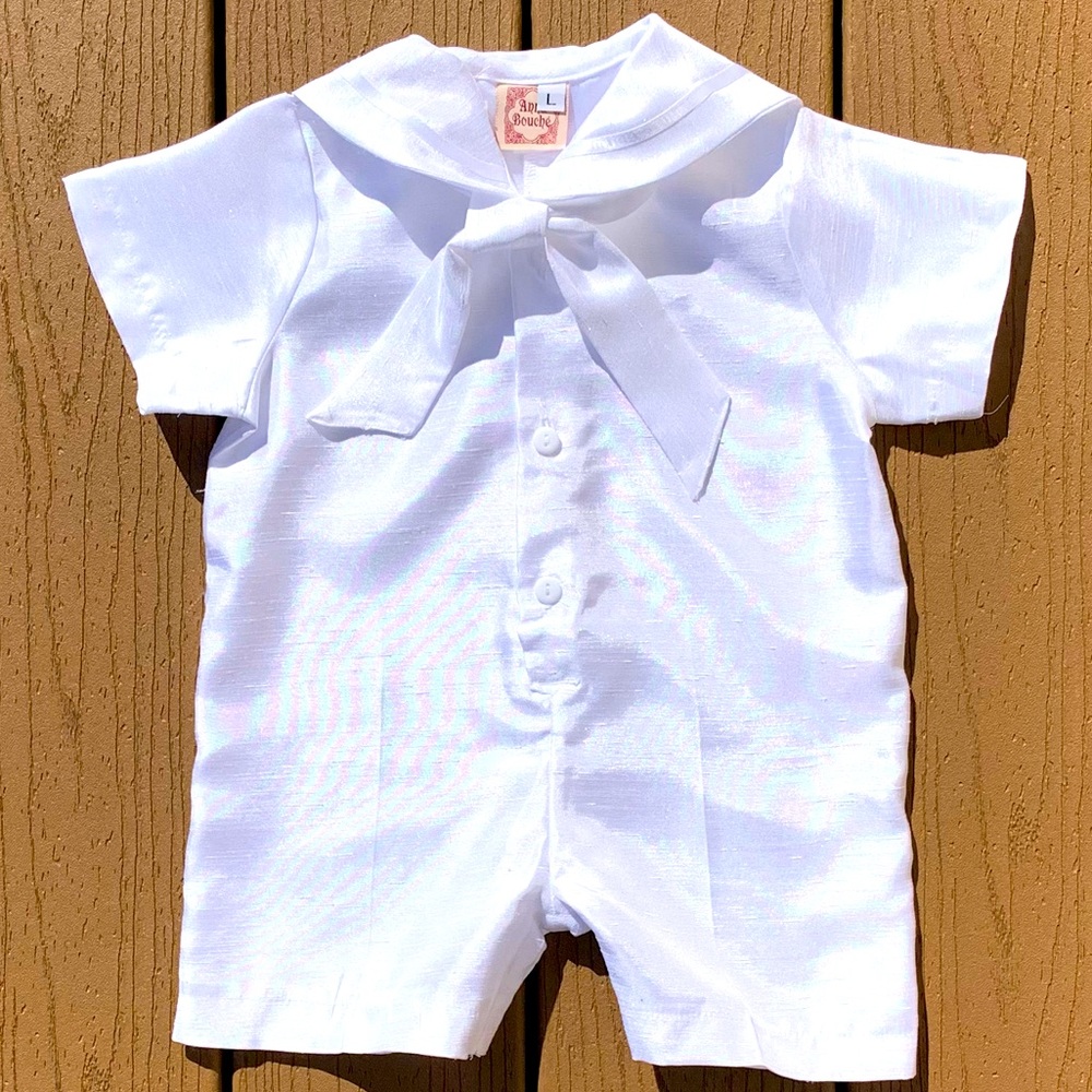 ANNA BOUCHE SILK SHANTUNG SAILOR SUIT INFANT LARGE BRAND NEW